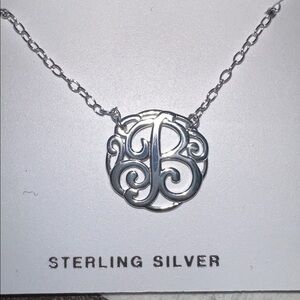 Lord & Taylor Sterling Silver "B" Monogram pendant Necklace NEW in box w tags
